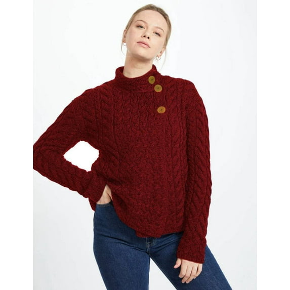 Women's 3 Button Merino Wool Cardigan, Red, Small