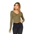 thumbnail image 1 of Women's 3 Button Rayon Clinched Cropped Long Sleeves, Army, S, 1 of 3
