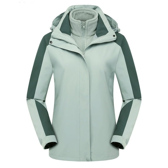 Women's 3 In 1 Waterproof Ski Jacket Fleece Raincoat Winter Ladies Outdoor Sport Outwear Lightweight Windbreaker (2XL, Mint Green)
