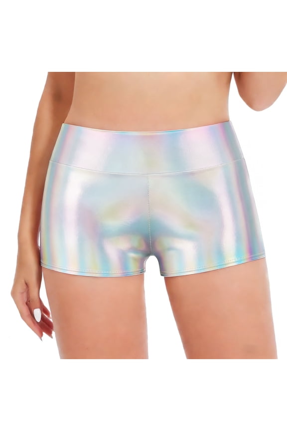 Women's 3 Inch Shiny Metallic Rave Booty Shorts Hot Pants Party Dance Bottom Gray