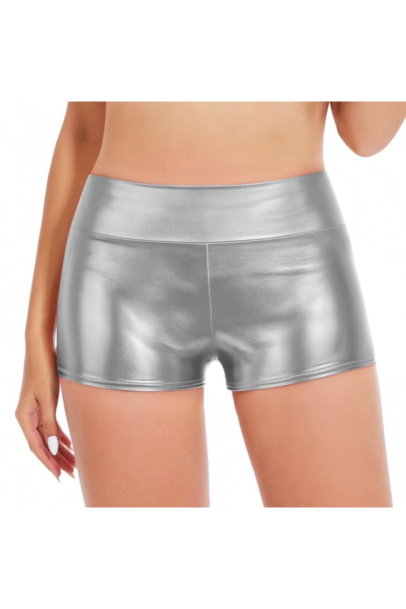 Women's 3 Inch Shiny Metallic Rave Booty Shorts Hot Pants Party Dance Bottom Silver