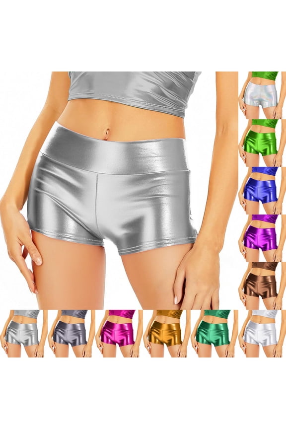 Women's 3 Inch Shiny Metallic Rave Booty Shorts Hot Pants Party Dance Bottom White