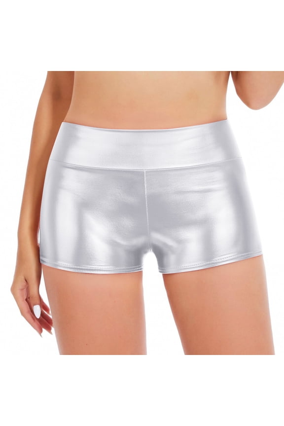 Women's 3 Inch Shiny Metallic Rave Booty Shorts Hot Pants Party Dance Bottom White