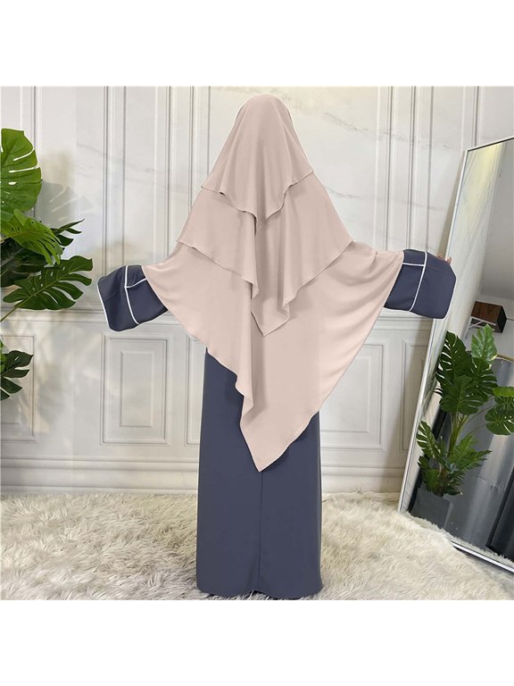 Women's 3-Layer Chiffon Khimar Hijab - Full Coverage Modest Prayer Shawl for Muslim Women, Lightweight Islamic Headscarf with Flowy Drape - Beige