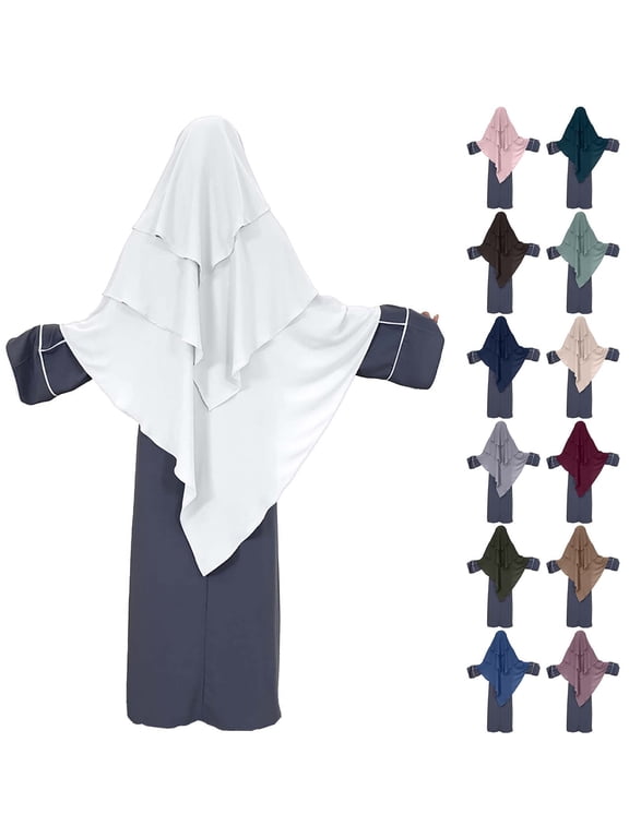 Women's 3-Layer Chiffon Khimar Hijab - Full Coverage Modest Prayer Shawl for Muslim Women, Lightweight Islamic Headscarf with Flowy Drape - JN