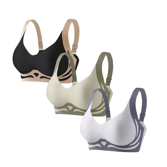 Women's 3 PCS Push Up Bralettes Color Block No Underwire Bras Full Coverage Lifting Soft Cup Everyday Bras Multicolor, 40/90B