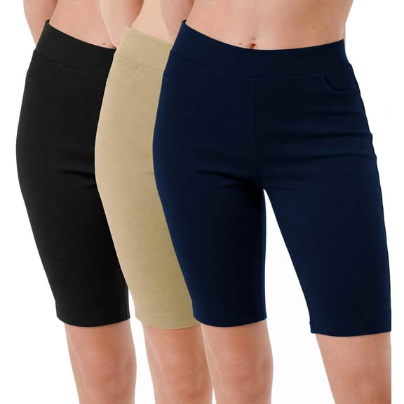 Women's 3 Pack 9" High Waist Slim Fit Side Slit Jean Style Bermuda Shorts S-3XL