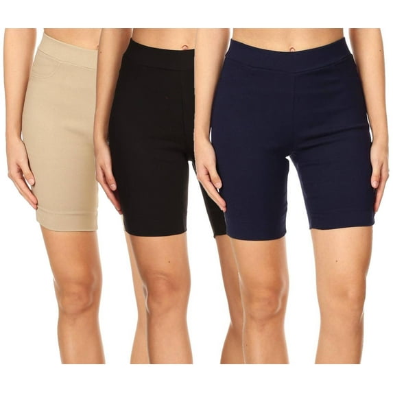 Women's 3 Pack 9" High Waist Slim Fit Side Slit Jean Style Bermuda Shorts S-3XL