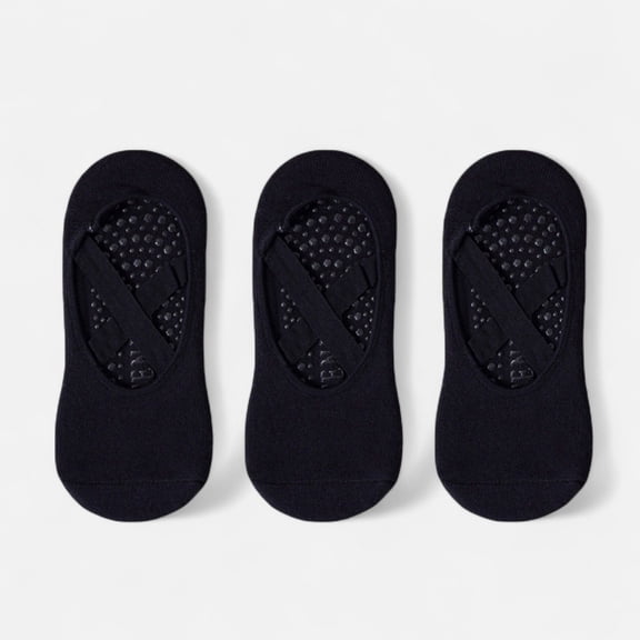 Women's 3-Pack Ballet Style Grip Socks with Crisscross Elastic and Non-Slip Soles for Barre Pilates Yoga - Black