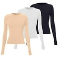 thumbnail image 1 of Women's 3 Pack Basic Long Sleeve Top, Slim Fit Layering Tee, Solid Color Stretch Shirt, Comfortable Round Neck Blouse, Multipack Everyday Wear, Soft Crewneck Pullover A L, 1 of 5