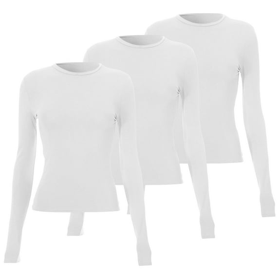 Women's 3 Pack Basic Long Sleeve Top, Slim Fit Layering Tee, Solid Color Stretch Shirt, Comfortable Round Neck Blouse, Multipack Everyday Wear, Soft Crewneck Pullover N XL