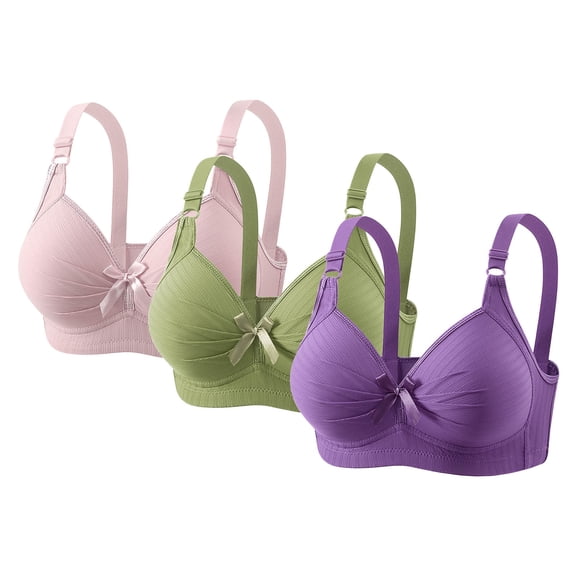 Women's 3 Pack Bras No Underwire Full Coverage Push Up Supports Bralettes Plus Size Breathable Basic Everyday Bra (3XL, Pink,Green,Purple)