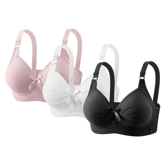 Women's 3 Pack Bras No Underwire Full Coverage Push Up Supports Bralettes Plus Size Breathable Basic Everyday Bra (3XL, Pink,White,Black)