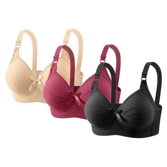 Women's 3 Pack Bras No Underwire Full Coverage Push Up Supports Bralettes Plus Size Breathable Basic Everyday Bra (5XL, Khaki,Red,Black)