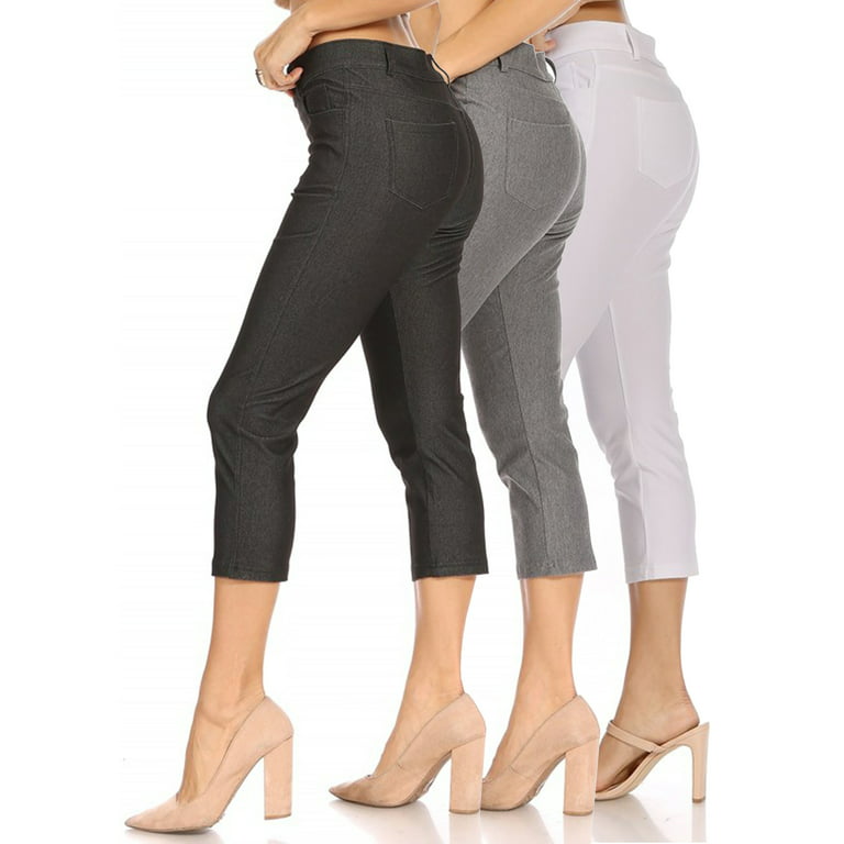 Women's 3 Pack Casual Comfy Slim Pocket Jeggings Jeans Capri Pants