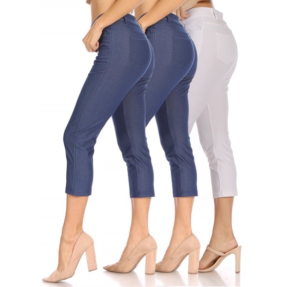 Women's 3 Pack Casual Comfy Slim Pocket Jeggings Jeans Capri Pants