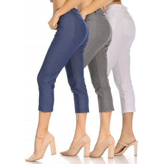 Women's 3 Pack Casual Comfy Slim Pocket Jeggings Jeans Capri Pants