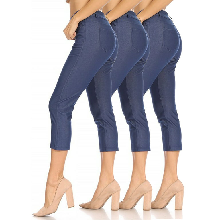 Women's 3 Pack Casual Comfy Slim Pocket Jeggings Jeans Capri Pants