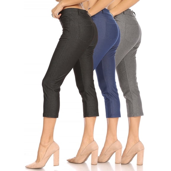 Women's 3 Pack Casual Comfy Slim Pocket Jeggings Jeans Capri Pants