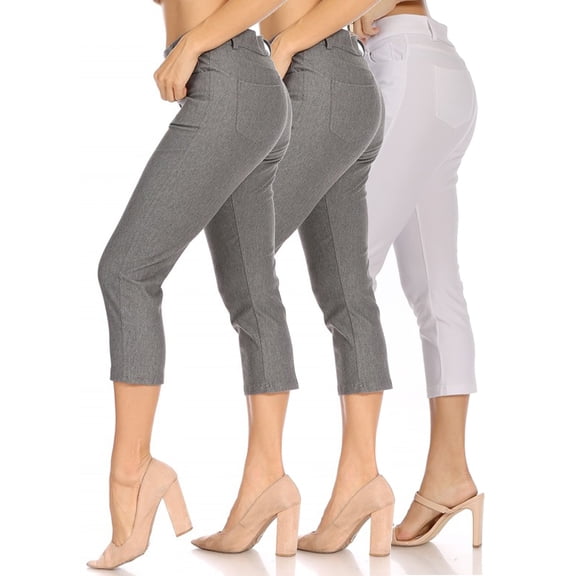 Women's 3 Pack Casual Comfy Slim Pocket Jeggings Jeans Capri Pants
