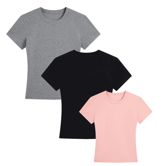 Women’s 3 Pack Cotton T-Shirts Crew Neck Basic Summer Casual Shirts Holiday Tops