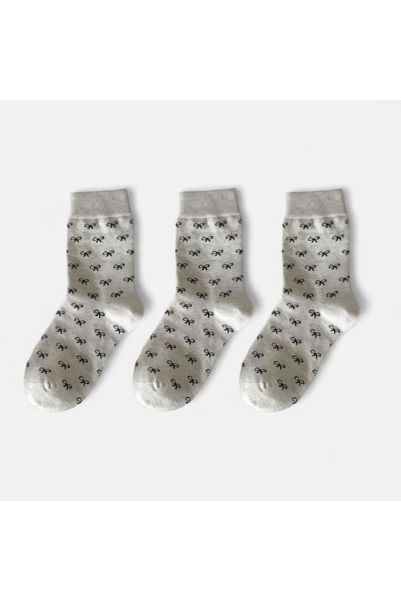 Women's 3-Pack Crew Socks with Allover Print Design Soft Stretch Knit for Everyday Comfort - White Bow
