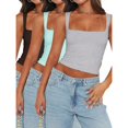 thumbnail image 1 of Women's 3-Pack Crop Tank Tops – Square Neck Sleeveless Double Layer Basic Tops for Summer Outfits, 1 of 6