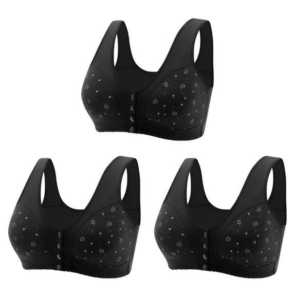 Women's 3 Pack Daisy Bras, Daisy Bras for Older Women Front Closure Bra Cotton Bra Full Coverage Comfortable Bra No Underwire Plus Size Bra M-7XL