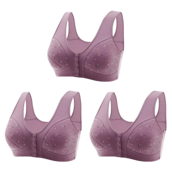 Women's 3 Pack Daisy Bras, Daisy Bras for Older Women Front Closure Bra Cotton Bra Full Coverage Comfortable Bra No Underwire Plus Size Bra M-7XL
