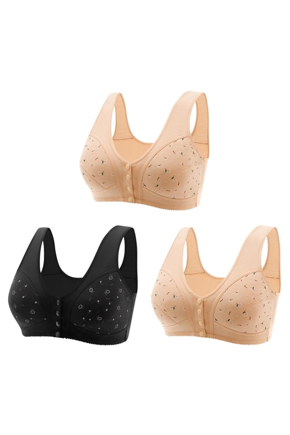 Women's 3 Pack Daisy Bras, Daisy Bras for Women, Front Snap Closure Padded Bra for Older Senior Women, No Underwire Comfortable Bra Full Coverage M-7XL