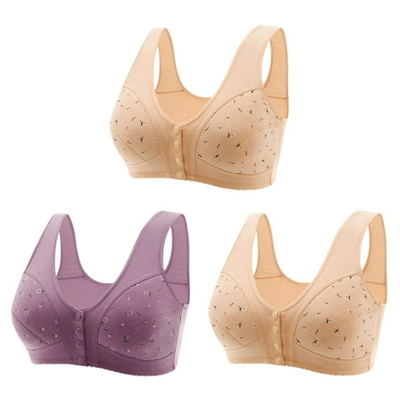 Women's 3 Pack Daisy Bras, Daisy Bras for Women, Front Snap Closure Padded Bra for Older Senior Women, No Underwire Comfortable Bra Full Coverage M-7XL