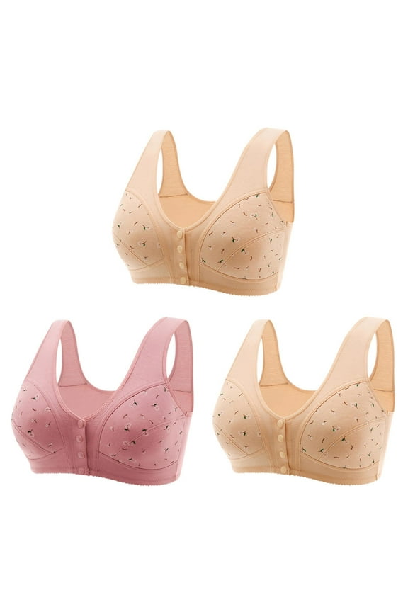 Women's 3 Pack Daisy Bras, Daisy Bras for Women, Front Snap Closure Padded Bra for Older Senior Women, No Underwire Comfortable Bra Full Coverage M-7XL