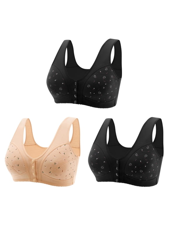 Women's 3 Pack Daisy Bras, Plus Size Daisy Bra for Seniors, Front Snap Closure Bras, Front Snaps Daisy Bras for Older Women Full Coverage Everyday Bras M-7XL