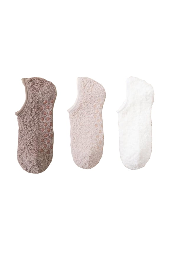 Women's 3-Pack Fuzzy Grip Socks Low Cut Non-Slip Soft Lounge Slipper Socks - Multicolored-1