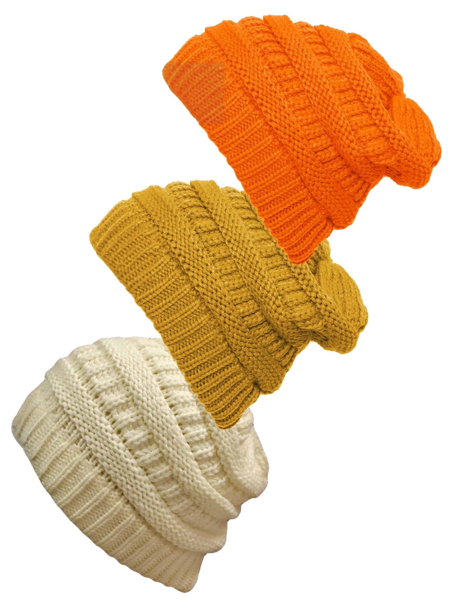 Women's 3-Pack Knit Beanie Cap Hat - Wine/Denim/Rust - Walmart.com