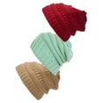 thumbnail image 1 of Women's 3-Pack Knit Beanie Cap Hat - Wine/Beige/Mint, 1 of 1