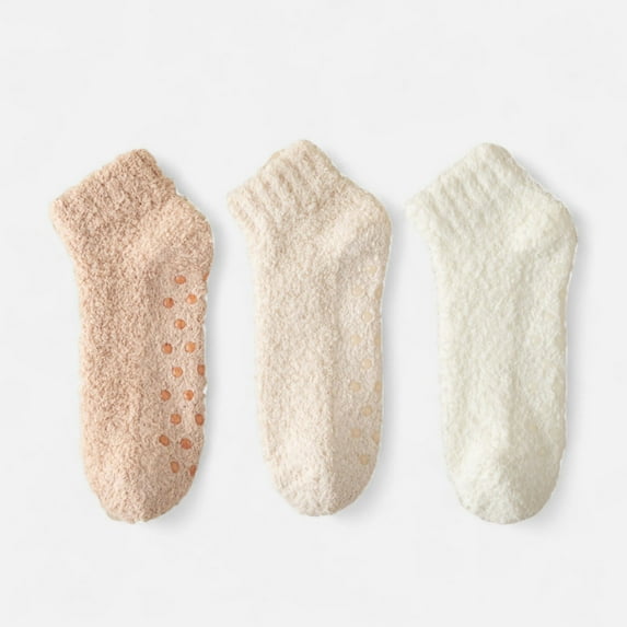 Women's 3-Pack Non-Slip Plush Fuzzy Ankle Socks with Grips and Soft Cozy Texture - Multicolored-2