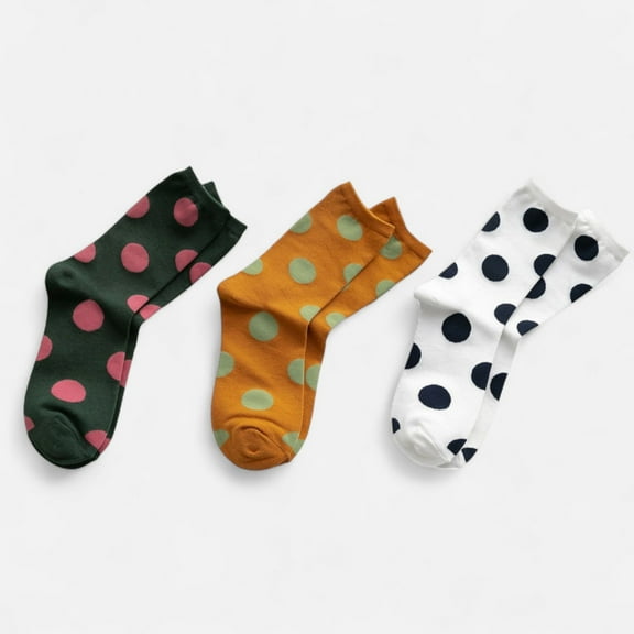 Women's 3-Pack Polka Dot Crew Socks Soft Knit Stretch Fabric Bold Retro Dot Pattern Sock Set - Multicolored-1