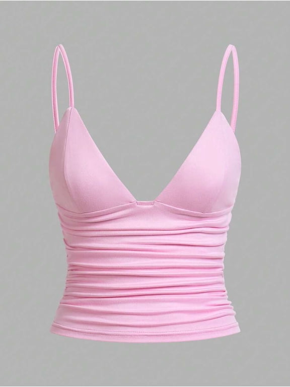 Women's 3-Pack Ruched Fitted Camisole Tops with Built-In Pads, Sleeveless Summer Tank Tops