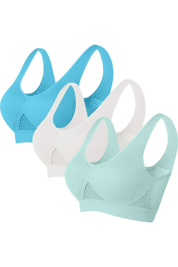 Women's 3 Pack Seamless Comfortable Sports Bra with Removable Pads Full Coverage Pullover Sports Bra Value Pack
