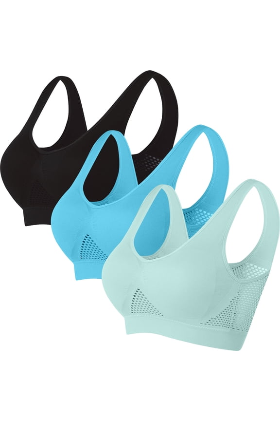 Women's 3 Pack Seamless Comfortable Sports Bra with Removable Pads Full Coverage Pullover Sports Bra Value Pack