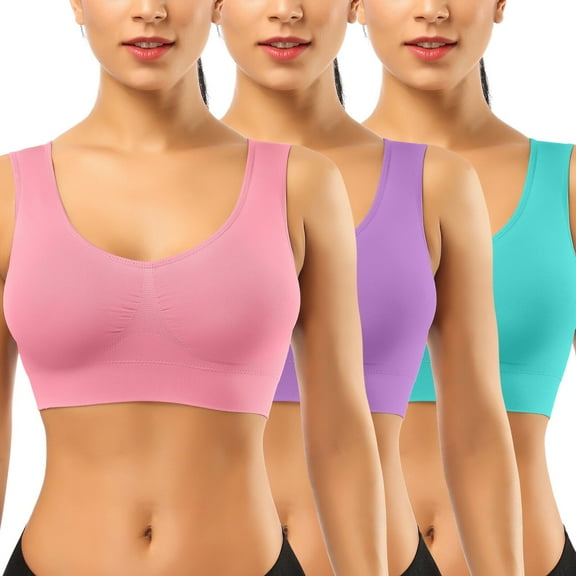 Women's 3 Pack Seamless Comfortable Sports Bra with Removable Pads,Full-Coverage Pullover Stretchy Sports Bras