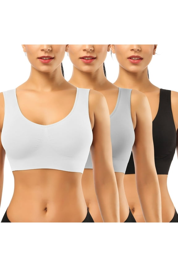 Women's 3 Pack Seamless Comfortable Sports Bra with Removable Pads,Full-Coverage Pullover Stretchy Sports Bras