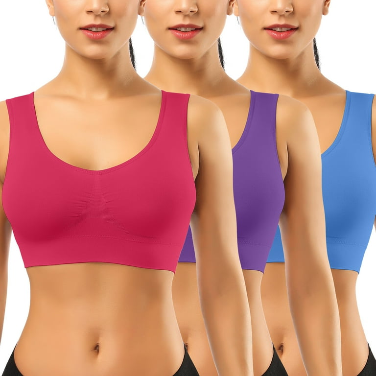 Women s 3 Pack Seamless Comfortable Sports Bra with Removable Pads Full Coverage Pullover Stretchy Sports Bras