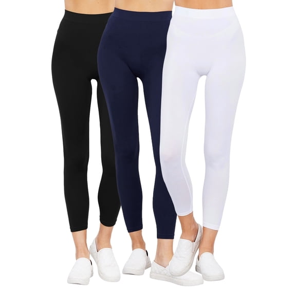 FashionStream High Waist Seamless Stretch Nylon Spandex Leggings, 3 Pack, Women's