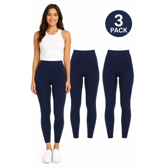 FashionStream High Waist Seamless Stretch Nylon Spandex Leggings 3 Pack (Juniors)
