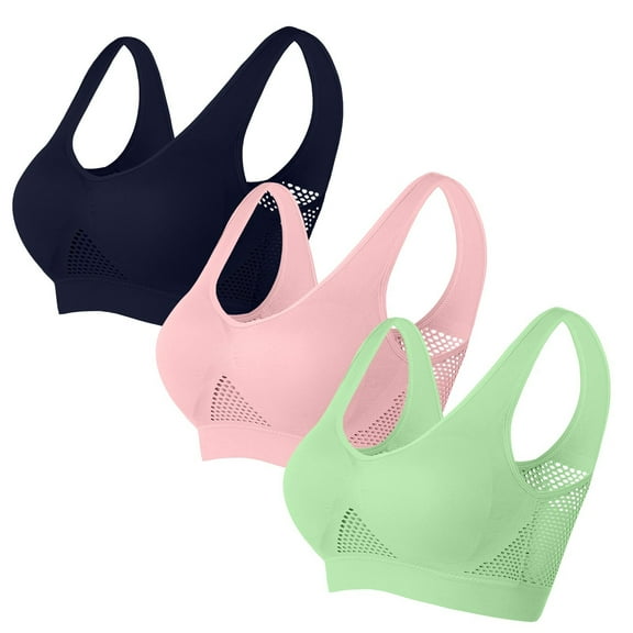 Women's 3 Pack Sports Bras, Breathable Cool Liftup Air Bras for Women, Cooling Mesh Bra Wireless Sports Bras for Women Full Coverage Workout Bras S-5XL
