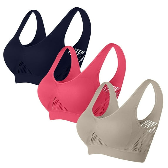 Women's 3 Pack Sports Bras, Breathable Wireless Bras for Women No Underwire Seamless V Neck Push up Bra Full Coverage Bralettes T Shirt Everyday Sleep Bra S-5XL