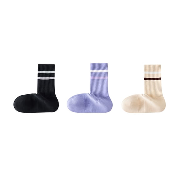 Women's 3-Pack Striped Ribbed Crew Socks Soft Stretch Fit Casual Athletic Style, 3 PK-MUL A
