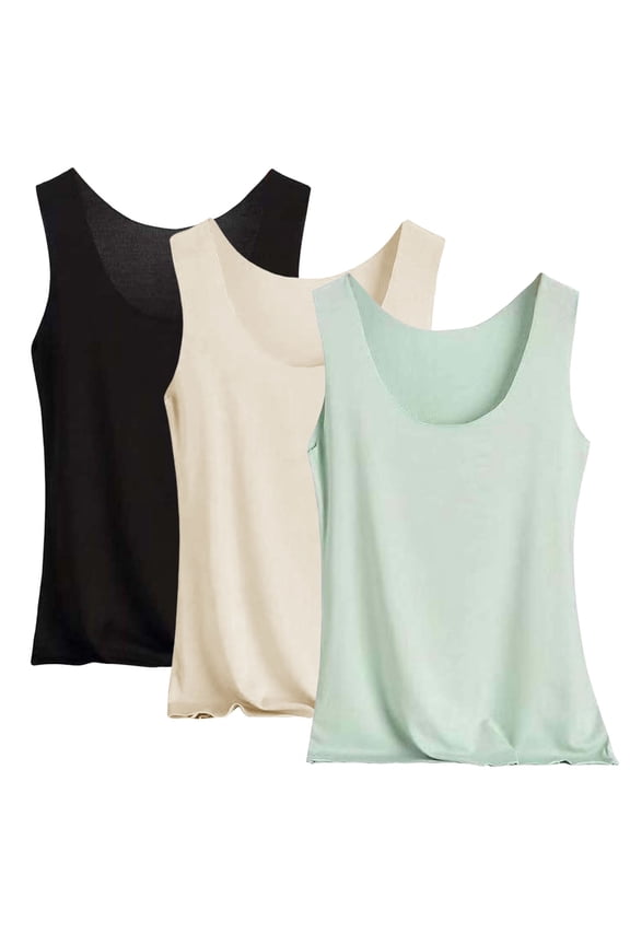 Women's 3-Pack Tank Top Set, Sleeveless Seamless Icy Silk Base Layer Camisoles, Value Pack of Lightweight Undershirts for Summer Comfort Green XXL